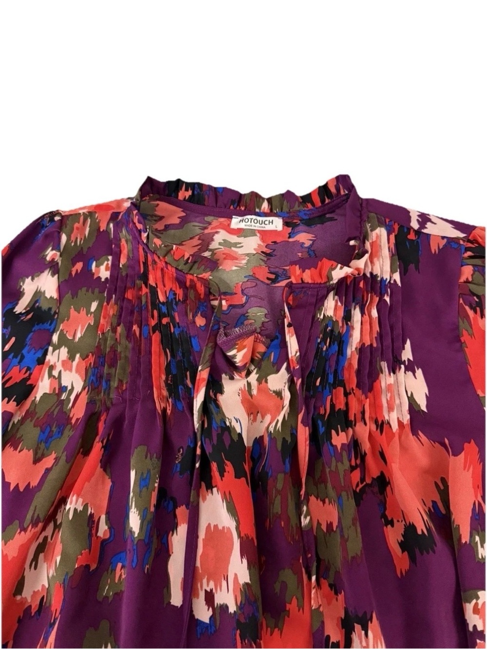 Hotouch Purple Abstract Print Pleated Blouse